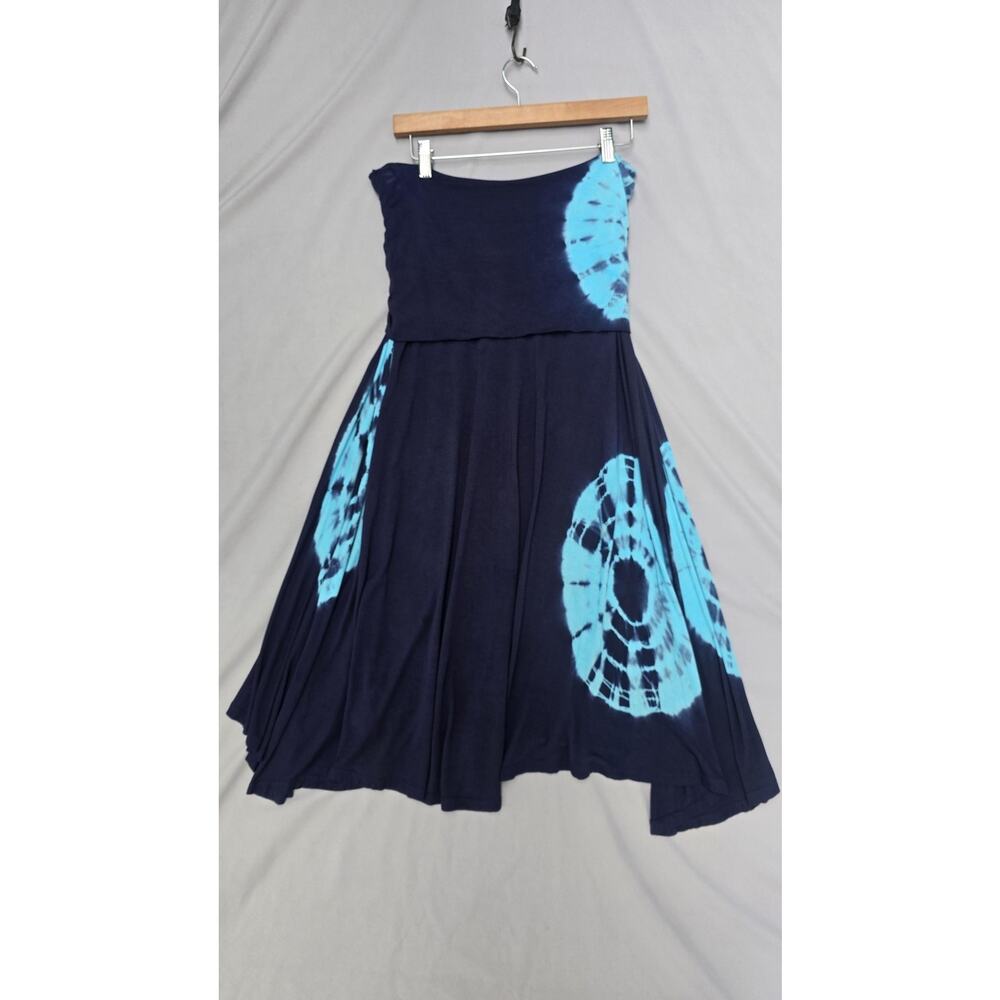 Raviya Cover Up Womens Large Blue Tie Dye Strapless Boho Beach Swim Dress *hole
